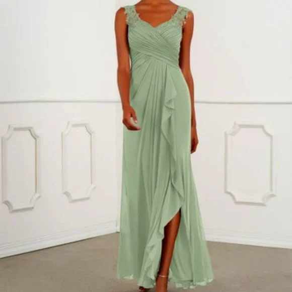 green emerald velvet dress One-Shoulder Mother of The Bride Dresses for Women's Sheath Chiffon Floor Length Formal Evening Gowns Bridal Mother Dress with Split Side, Ocean Blue
